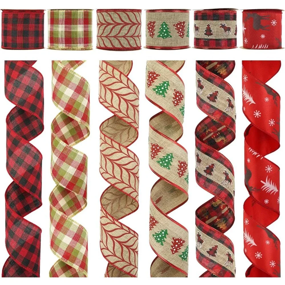 Elegant Wired Ribbon Set – 36 Yards Buffalo Plaid, Perfect for Christmas Decor